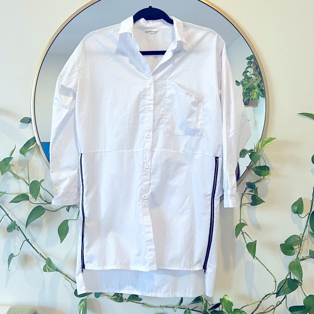 JaMoko women’s button down white shirt with zippers